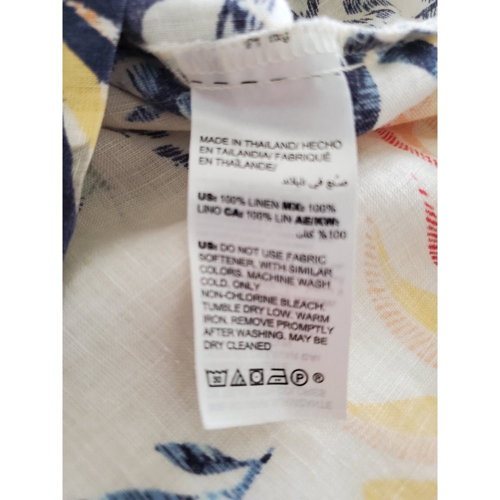 Chico's 1‎ Linen Blend Tropical Leaf Print Sleeve Shirt Top 8-10 Non Iron - Picture 5 of 10